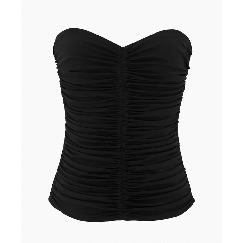 SAINT LAURENT Strapless ruched crepe-jersey bustier top Black 34 XS (2024) NWT